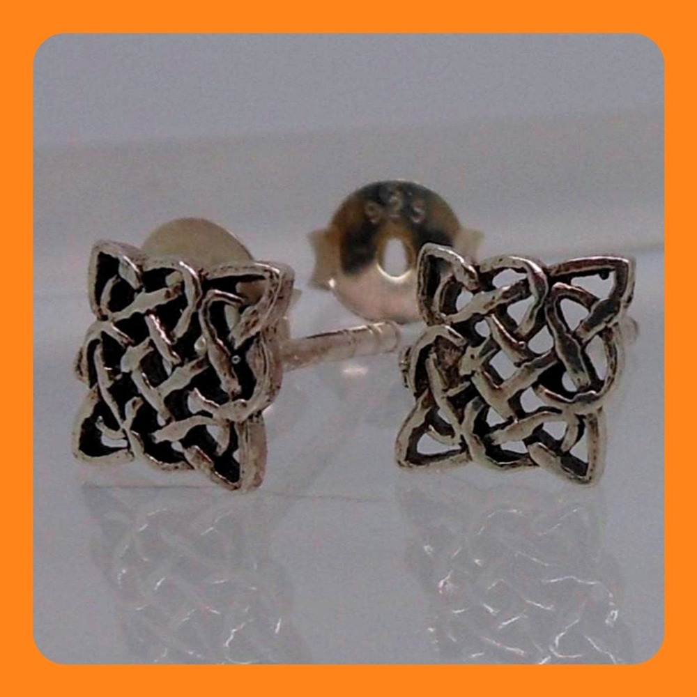 Vintage 90s Thailand Sterling Silver Celtic Knot Stud Earrings 6mm Mens Womens